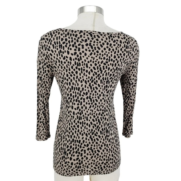 Banana Republic Shirt Leopard Cheetah Print 3/4 Sleeve Keyhole Neck Knit Top - Picture 5 of 8